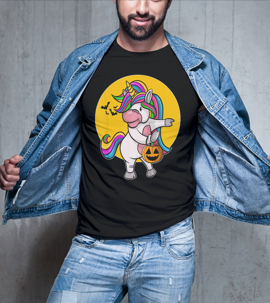 Flossing Unicorn Halloween Pumpkin And Bats T-Shirt