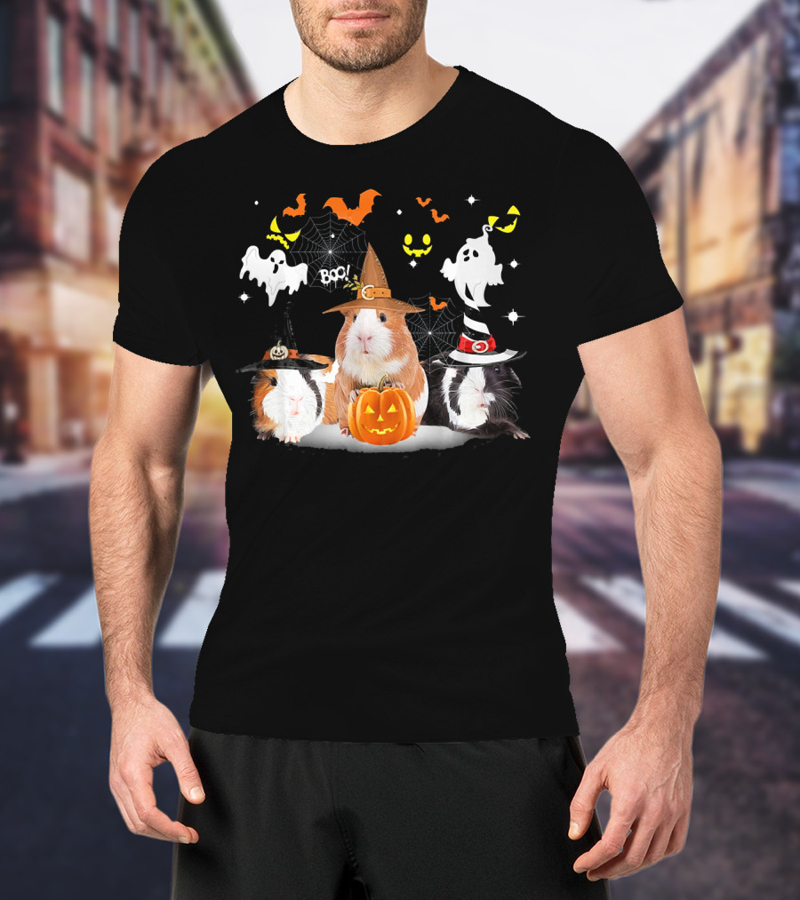 Halloween Cute Guinea Pig Witch Ghost Pumpkin Boo T-Shirt