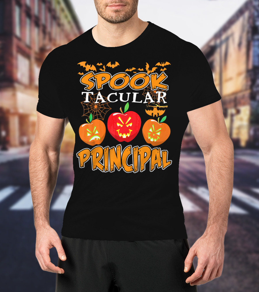 Spooktacular Principal Halloween Pumpkins And Bats T-Shirt
