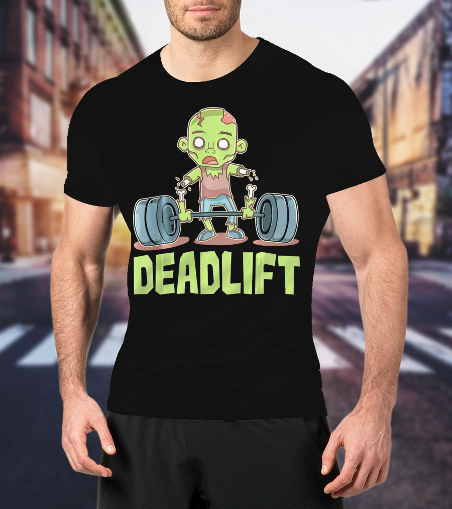 Deadlift Zombie Lifting Cartoon Undead Weightlifting T-Shirt