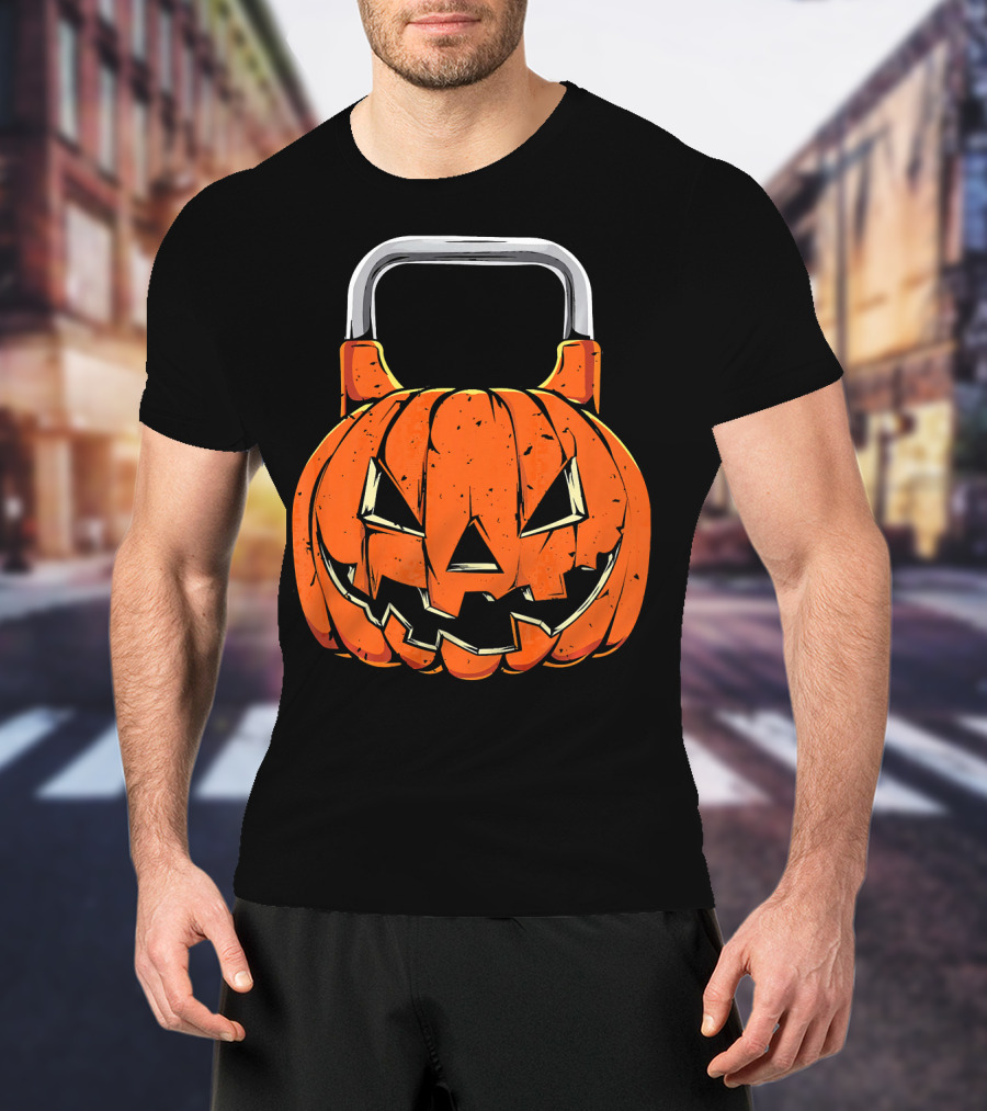 Kettlebell Fitness Gym And Spooky Pumpkin Halloween Workout T-Shirt