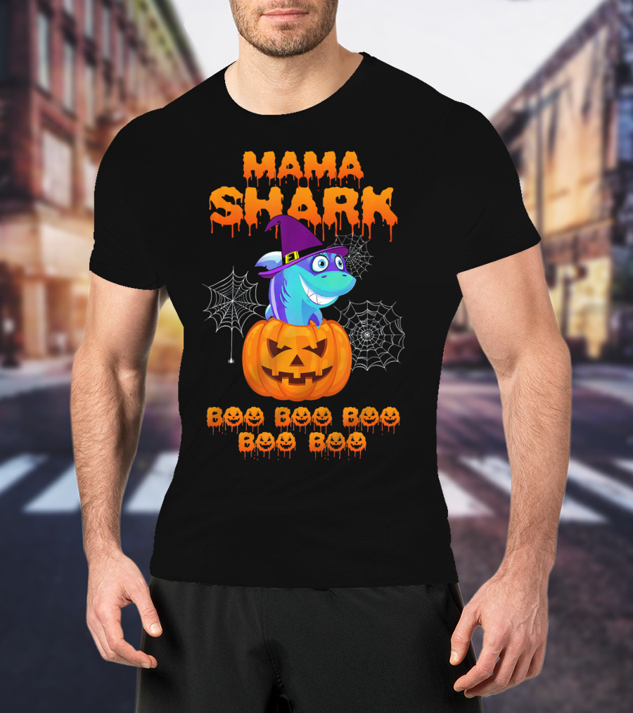 Mama Shark Halloween Boo Boo Boo Boo Boo Pumpkin Witch Hat T-Shirt
