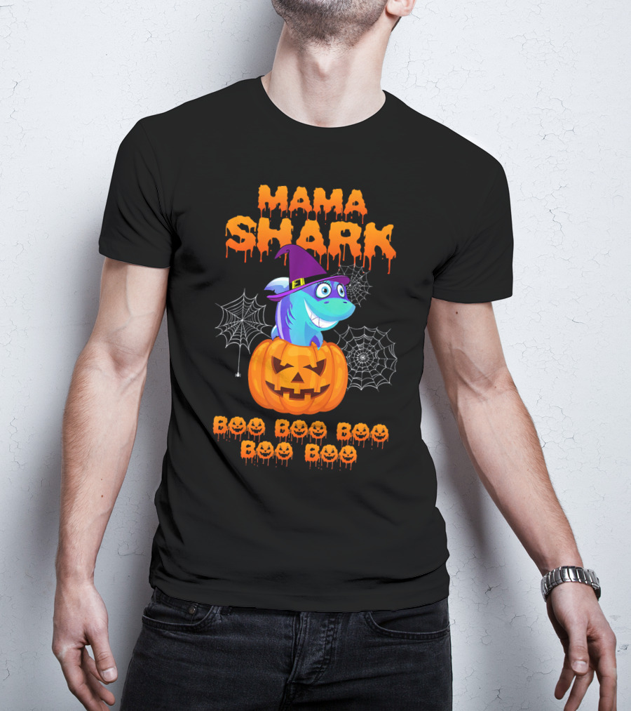 Mama Shark Halloween Boo Boo Boo Boo Boo Pumpkin Witch Hat T-Shirt