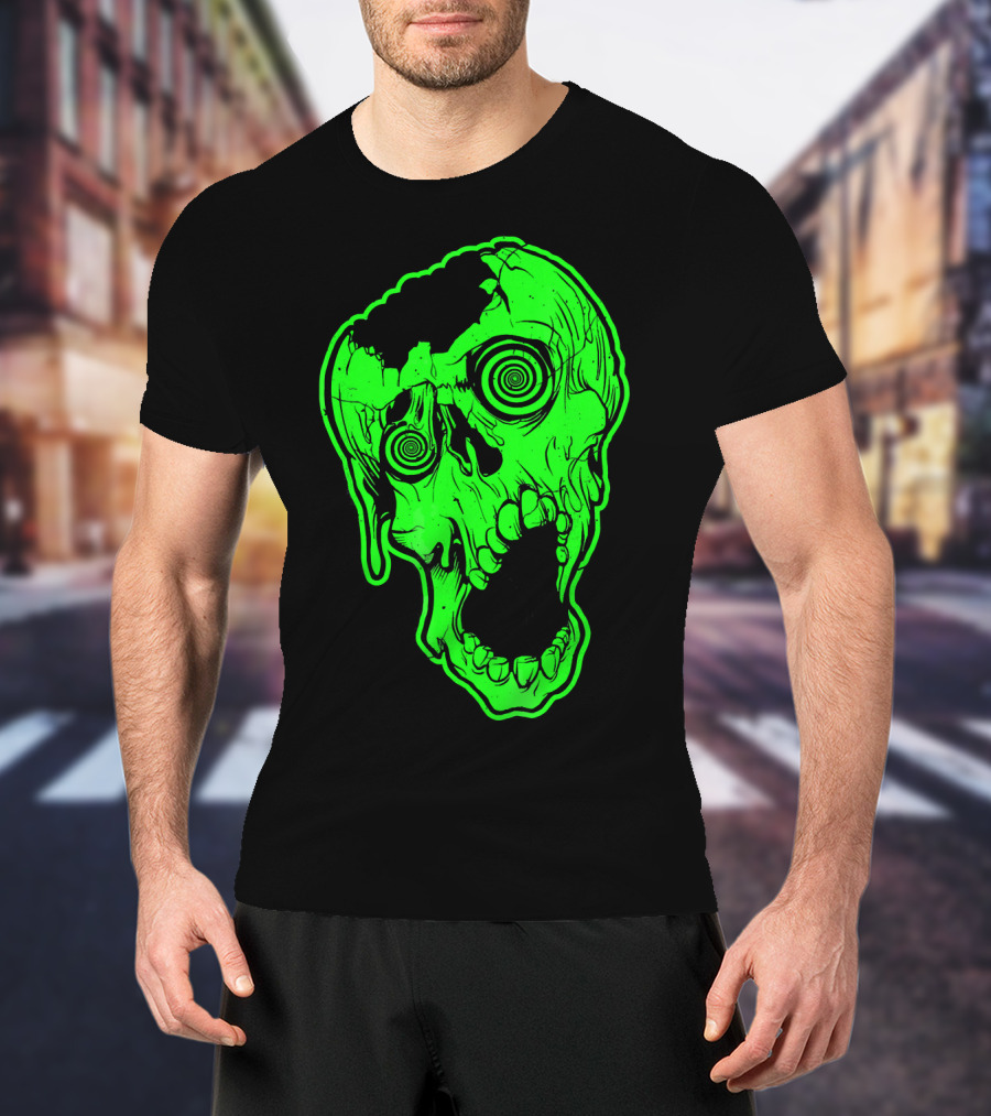Retro Neon Zombie Skull Skateboarding Style 80s T-Shirt