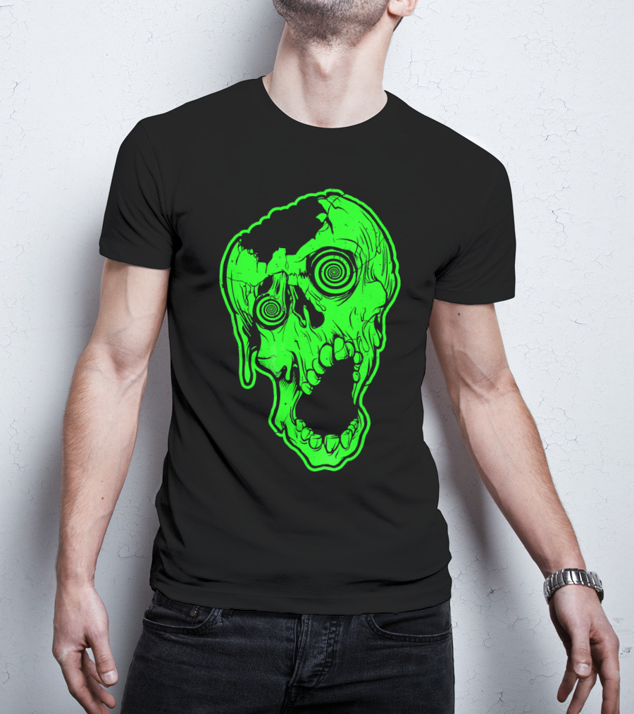 Retro Neon Zombie Skull Skateboarding Style 80s T-Shirt