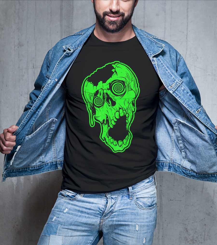 Retro Neon Zombie Skull Skateboarding Style 80s T-Shirt