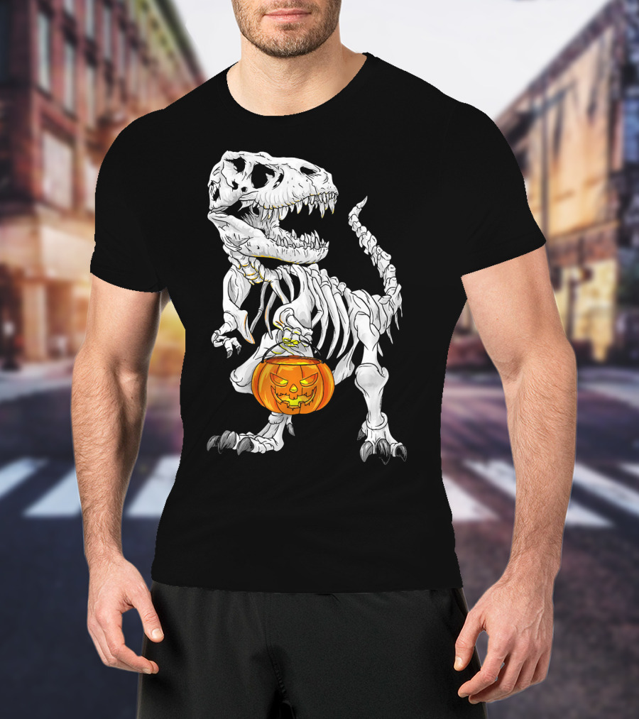 T Rex Skeleton Halloween Costume Dinosaur Pumpkin T-Shirt