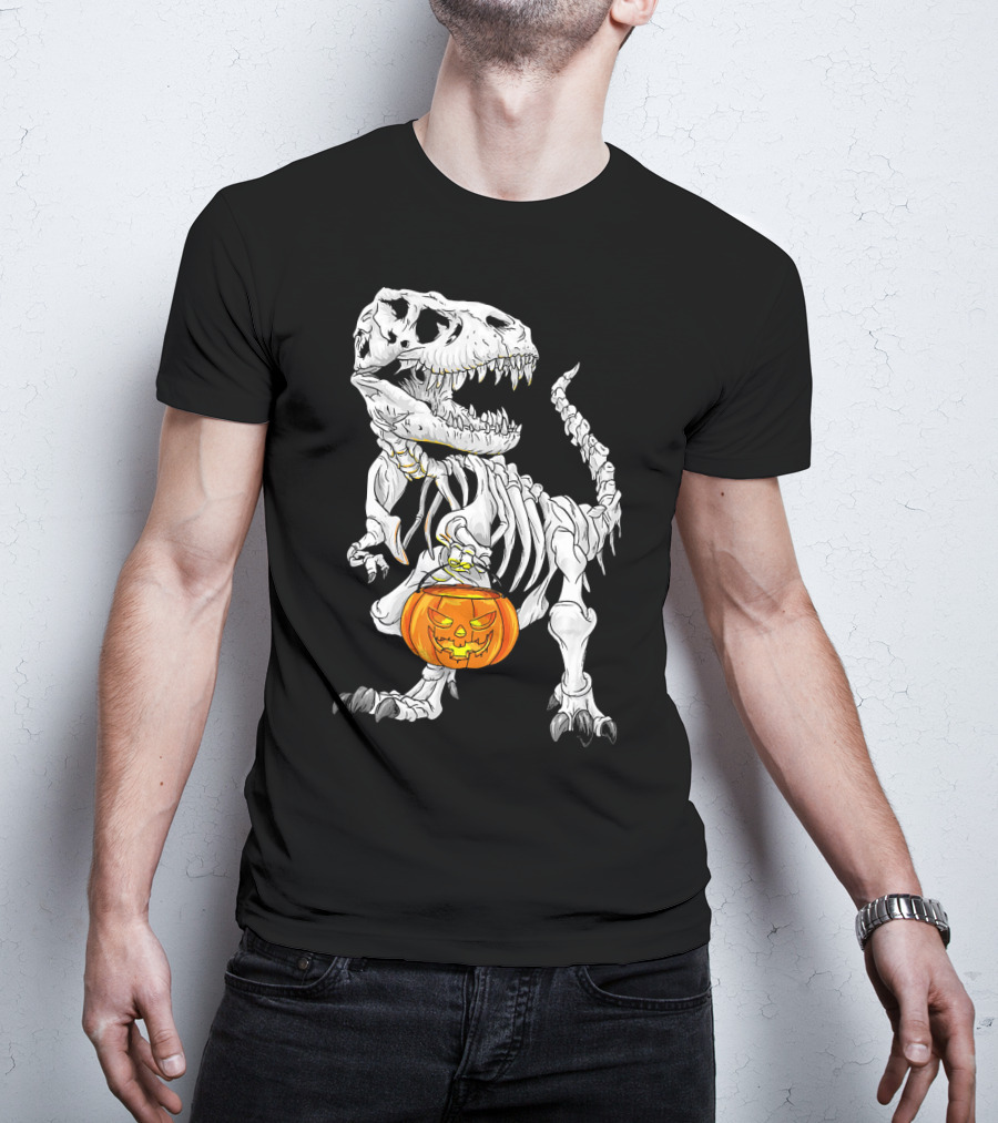 T Rex Skeleton Halloween Costume Dinosaur Pumpkin T-Shirt
