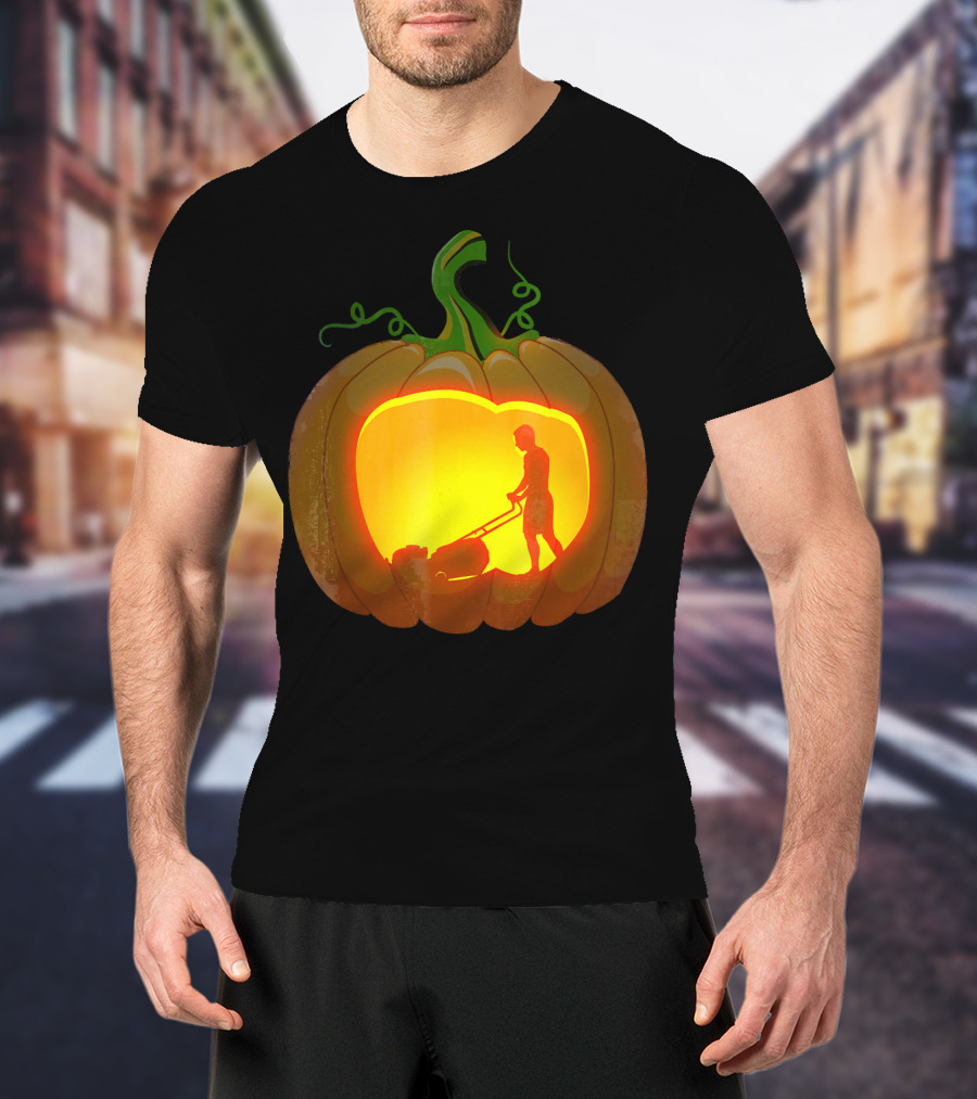 Pumpkin Jack-O'-Lantern With Lawn Mower T-Shirt