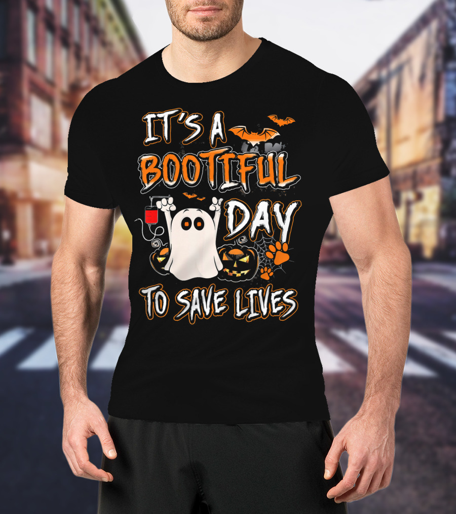 It's A Bootiful Day To Save Lives Bat Ghost Paw Pumpkin T-Shirt