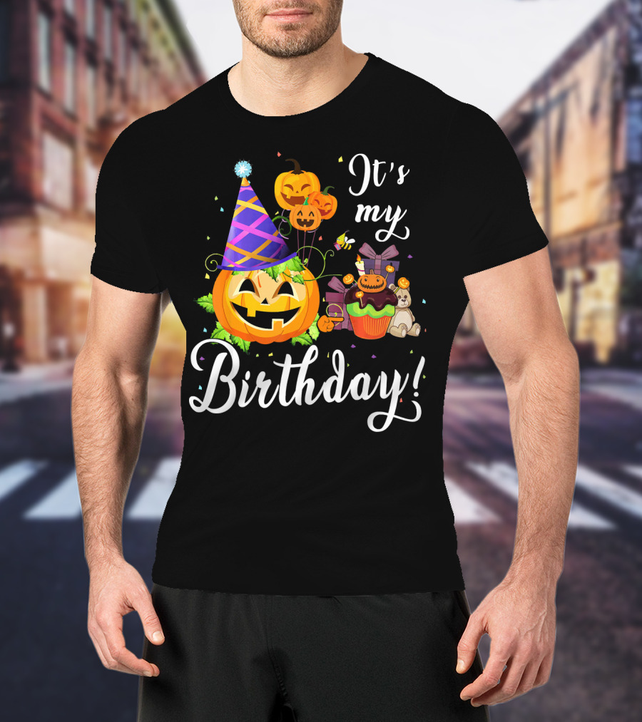 It's My Birthday Cute Pumpkin With Party Hat And Cupcake Fun T-Shirt