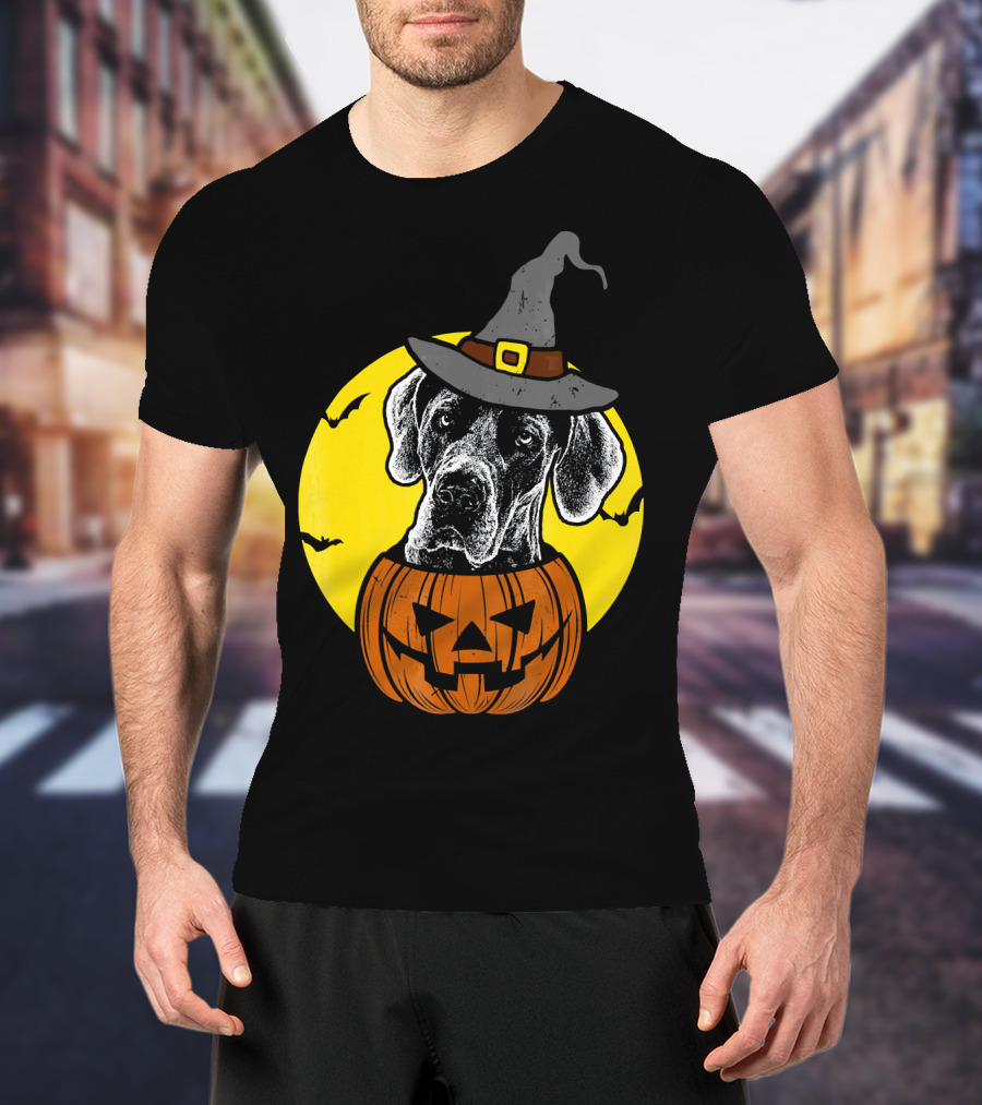 Great Dane Pumpkin Witch Halloween Scary T-Shirt