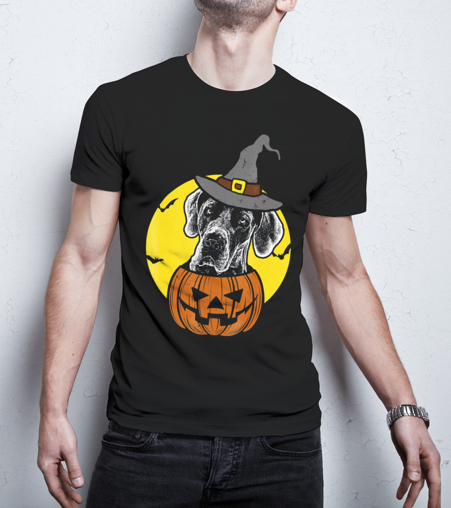 Great Dane Pumpkin Witch Halloween Scary T-Shirt