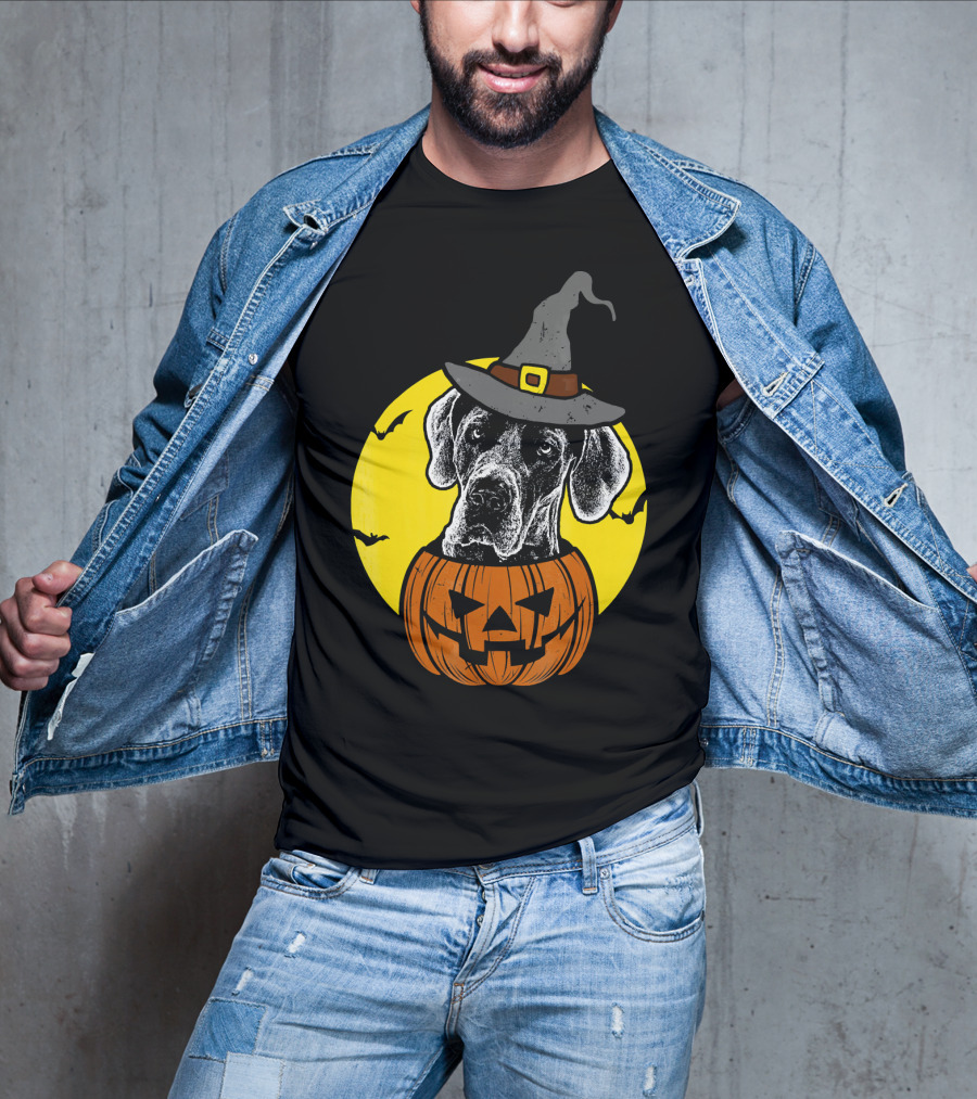 Great Dane Pumpkin Witch Halloween Scary T-Shirt