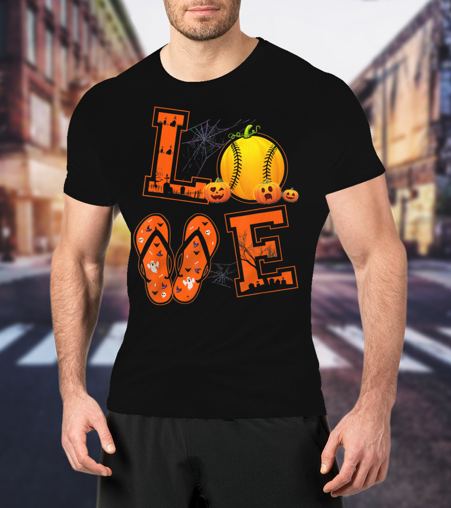 LOVE Halloween Softball Pumpkin T-Shirt