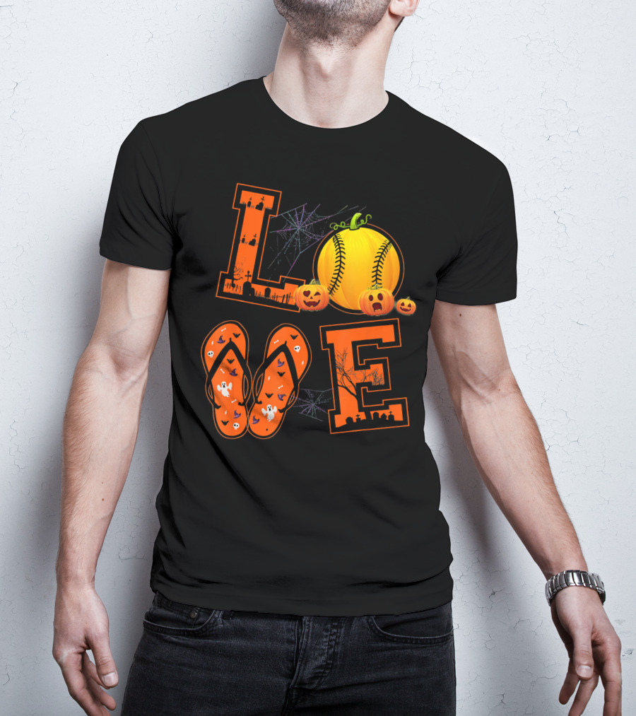 LOVE Halloween Softball Pumpkin T-Shirt