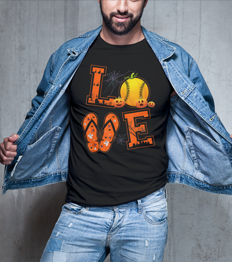 LOVE Halloween Softball Pumpkin T-Shirt