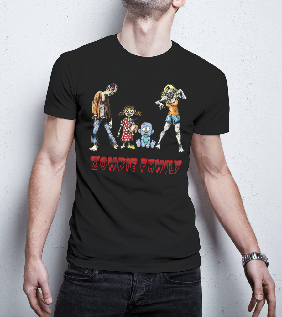 Zombie Family Funny Zombies Hall Creepy Cartoon Characters T-Shirt
