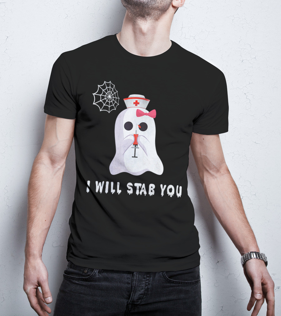 I Will Stab You Ghost Nurse Syringe Spider Web T-Shirt