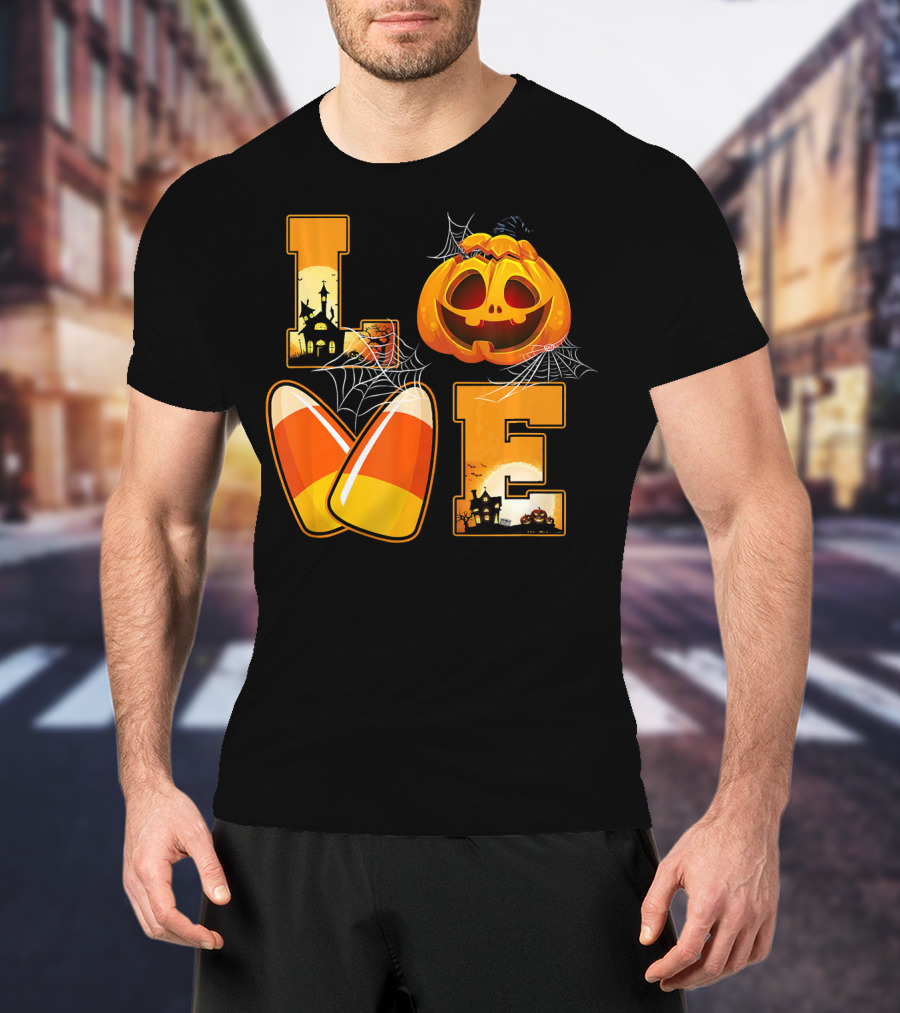 Love Candy Corn Pumpkin Halloween Spiderwebs T-Shirt