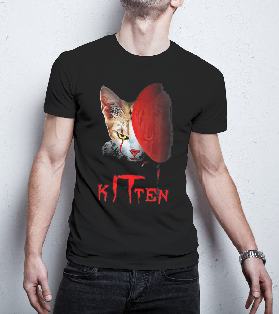 Kitten Cat Halloween Clown Red Balloon Horror T-Shirt