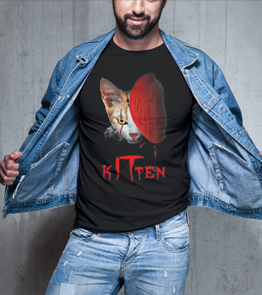 Kitten Cat Halloween Clown Red Balloon Horror T-Shirt