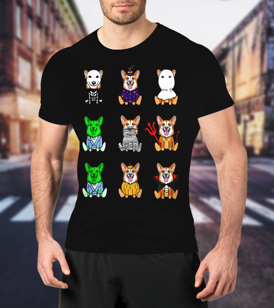 Halloween Costume Pembroke Welsh Corgi Skeleton Witch Ghost Zombie Mummy Devil Vampire Pumpkin T-Shirt