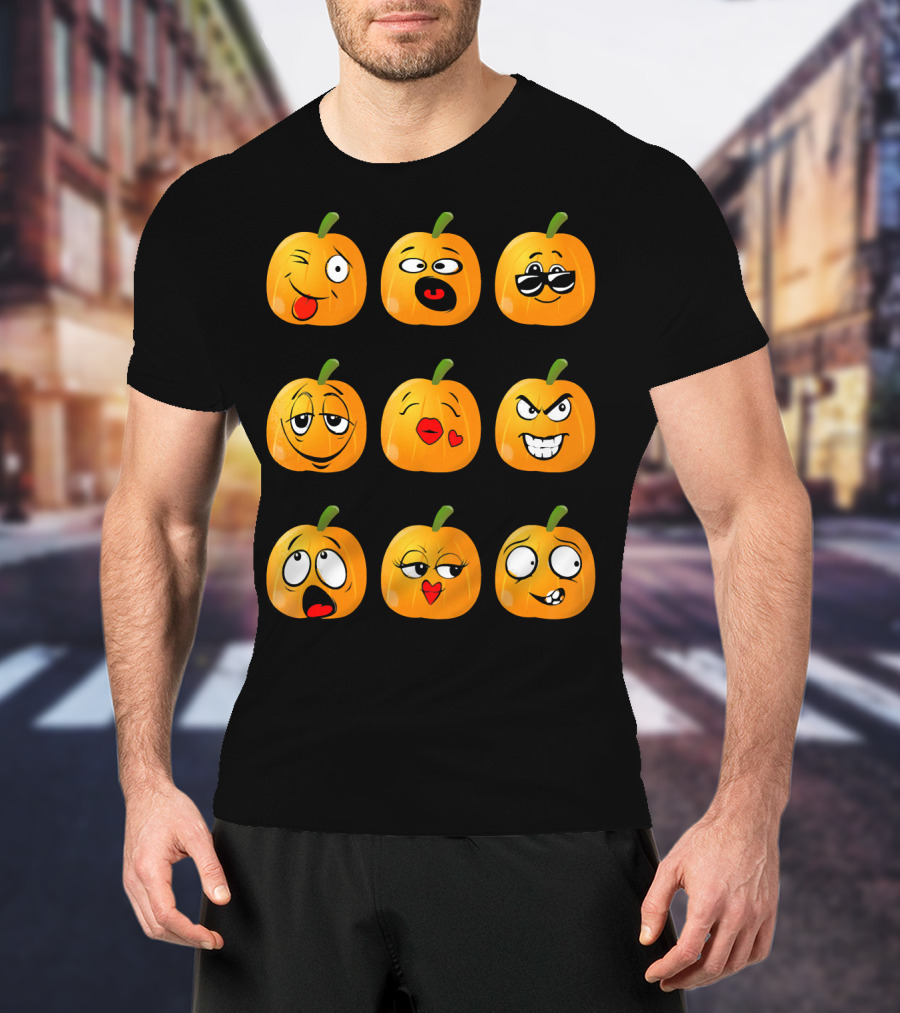 Pumpkin Emoji Faces Emo Expressions T-Shirt