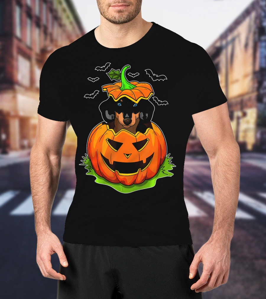 Halloween Dachshund Dog Lovers Pumpkin Grunge T-Shirt