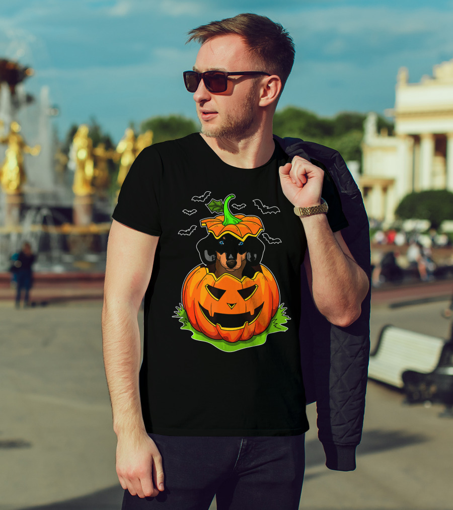 Halloween Dachshund Dog Lovers Pumpkin Grunge T-Shirt