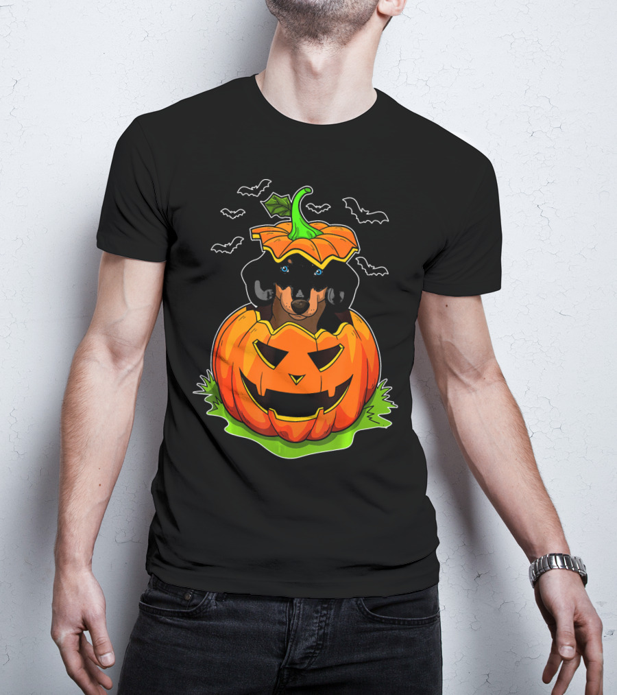 Halloween Dachshund Dog Lovers Pumpkin Grunge T-Shirt