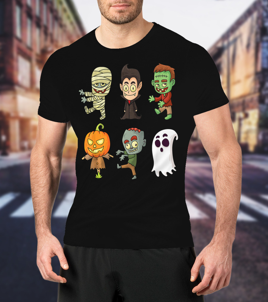 Funny Halloween Monsters Mummy Vampire Frankenstein Pumpkin Zombie Ghost T-Shirt