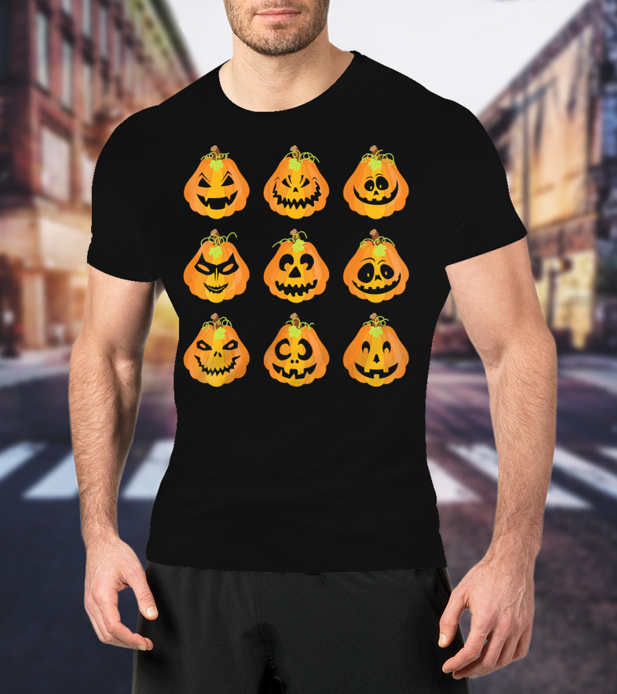 Happy Fall Pumpkin Faces Emojis Autumn Collection T-Shirt