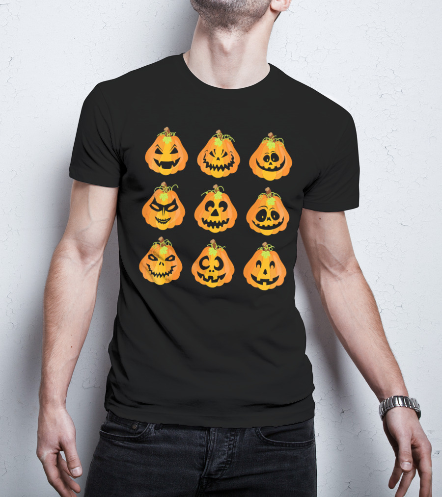 Happy Fall Pumpkin Faces Emojis Autumn Collection T-Shirt
