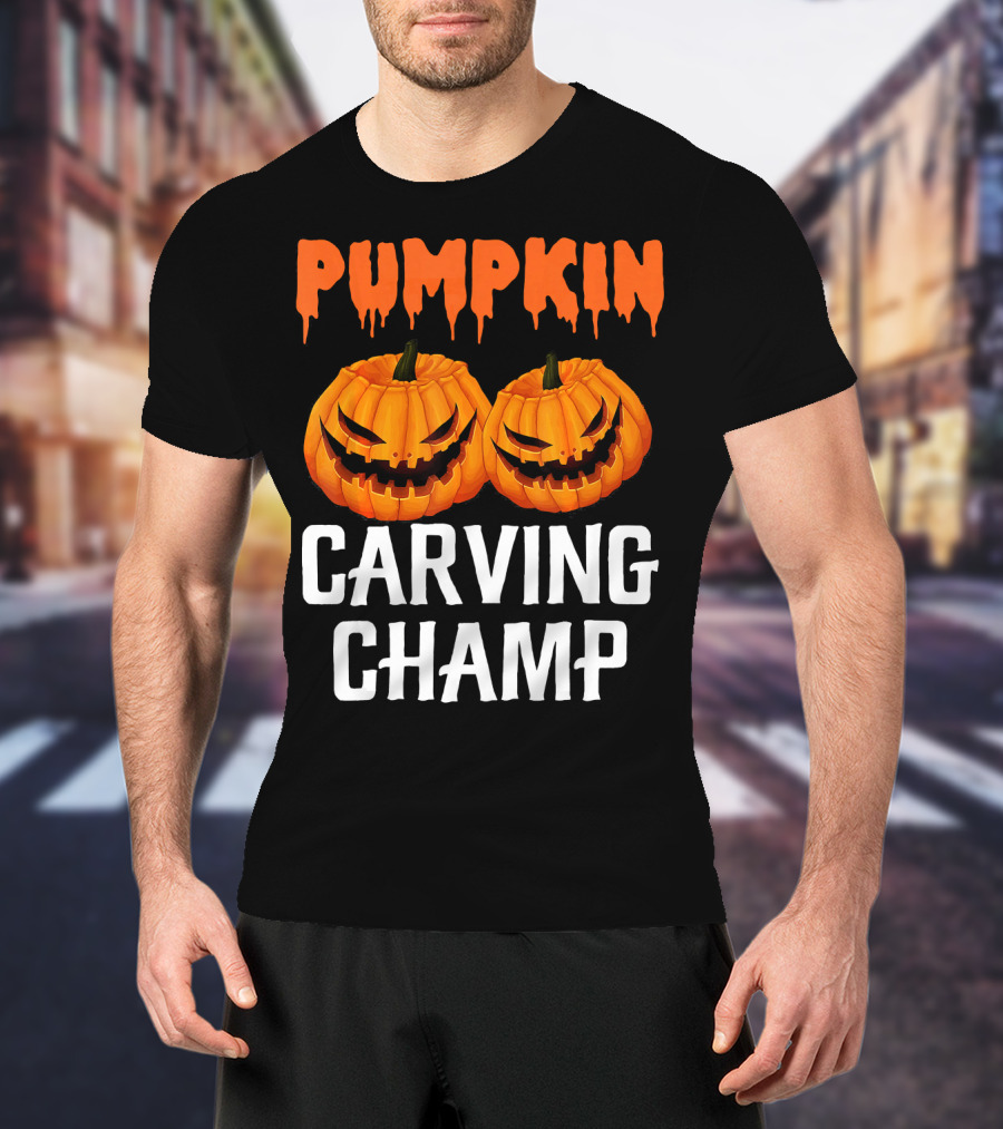 Pumpkin Carving Champ Halloween Creepy Design Competition T-Shirt