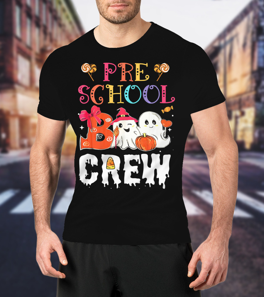 Preschool Boo Crew Halloween Ghosts With Candy Pumpkins T-Shirt