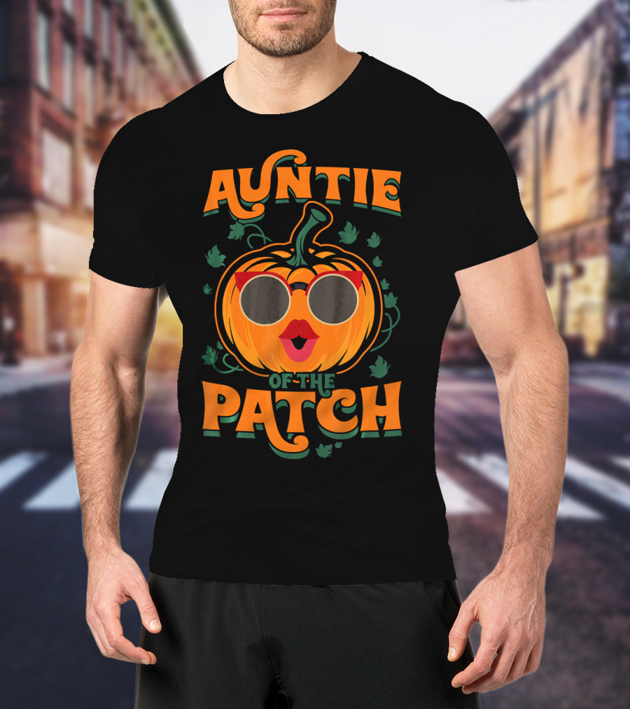 Auntie Of The Patch Sunglasses Pumpkin Face T-Shirt