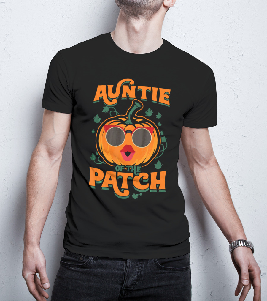 Auntie Of The Patch Sunglasses Pumpkin Face T-Shirt