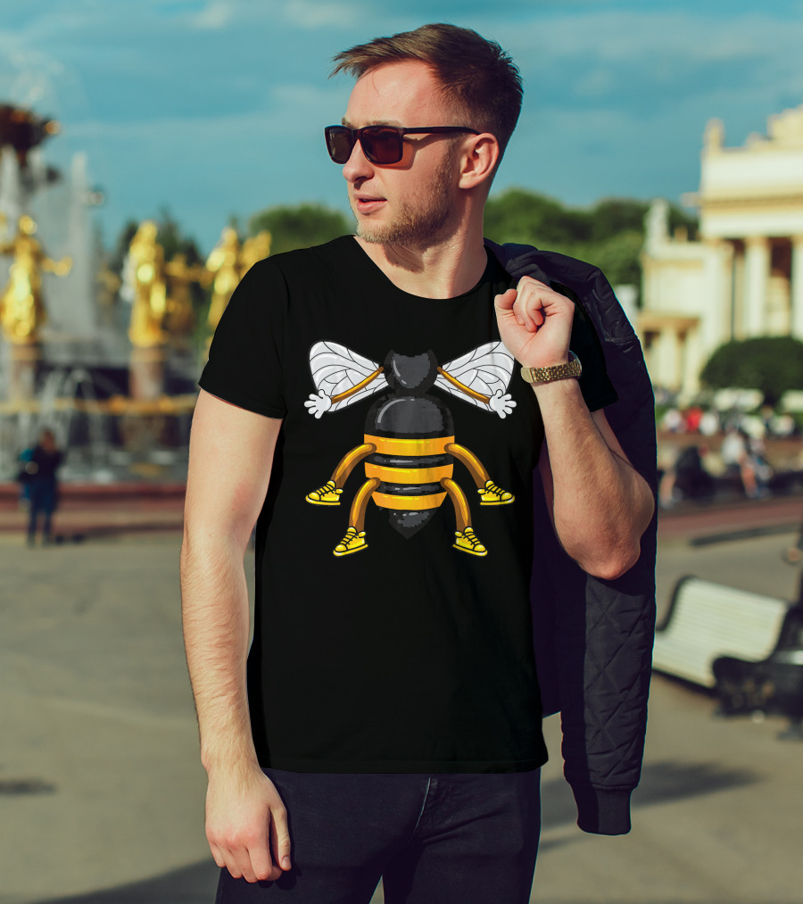Funny Bee Costume With Sneakers And Cartoon Style Honeybee T-Shirt