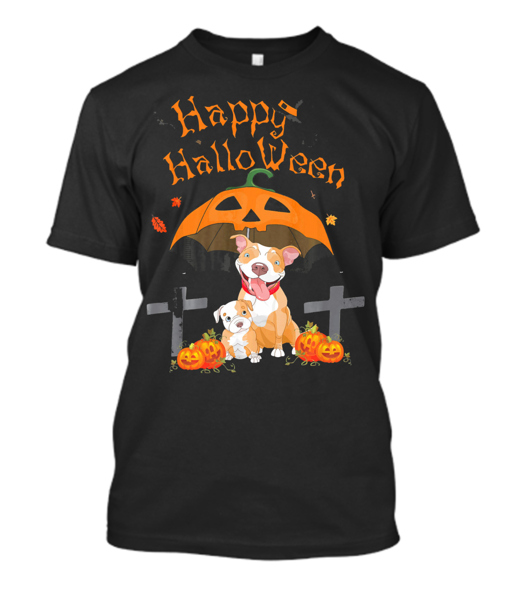 Happy Halloween Pumpkin Pitbulls With Jack O'Lantern And Crosses T-Shirt