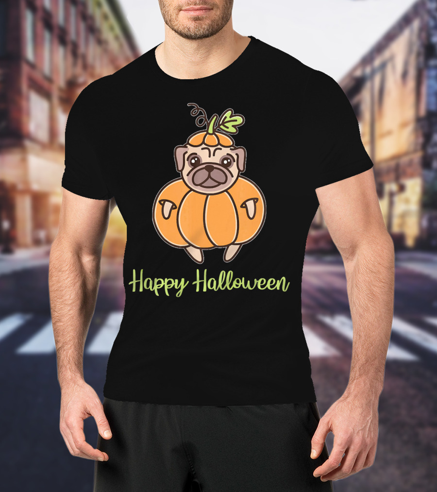 Happy Halloween Pumpkin Pug For Girls Boy T-Shirt