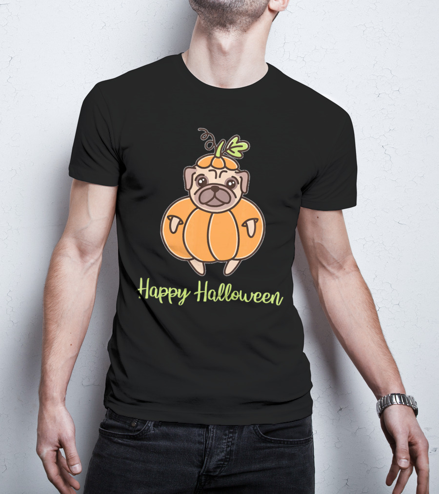 Happy Halloween Pumpkin Pug For Girls Boy T-Shirt