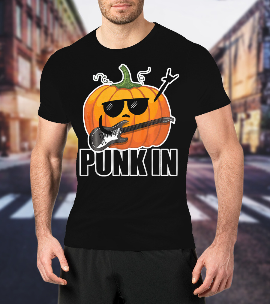 Punk In Halloween Funny Cool Pumpkin Punk Rock T-Shirt