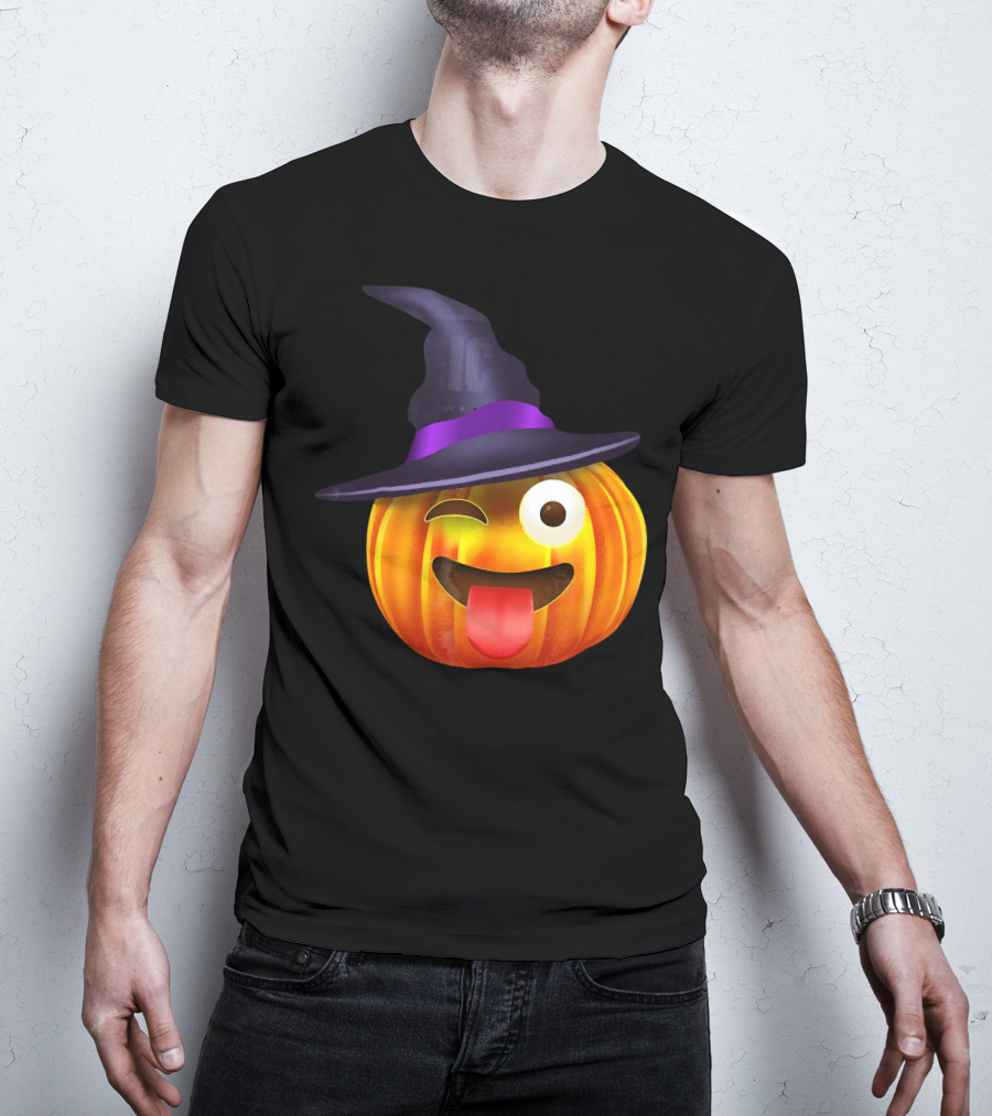 Halloween Costume Emoji Pumpkin Witch Hat Face T-Shirt