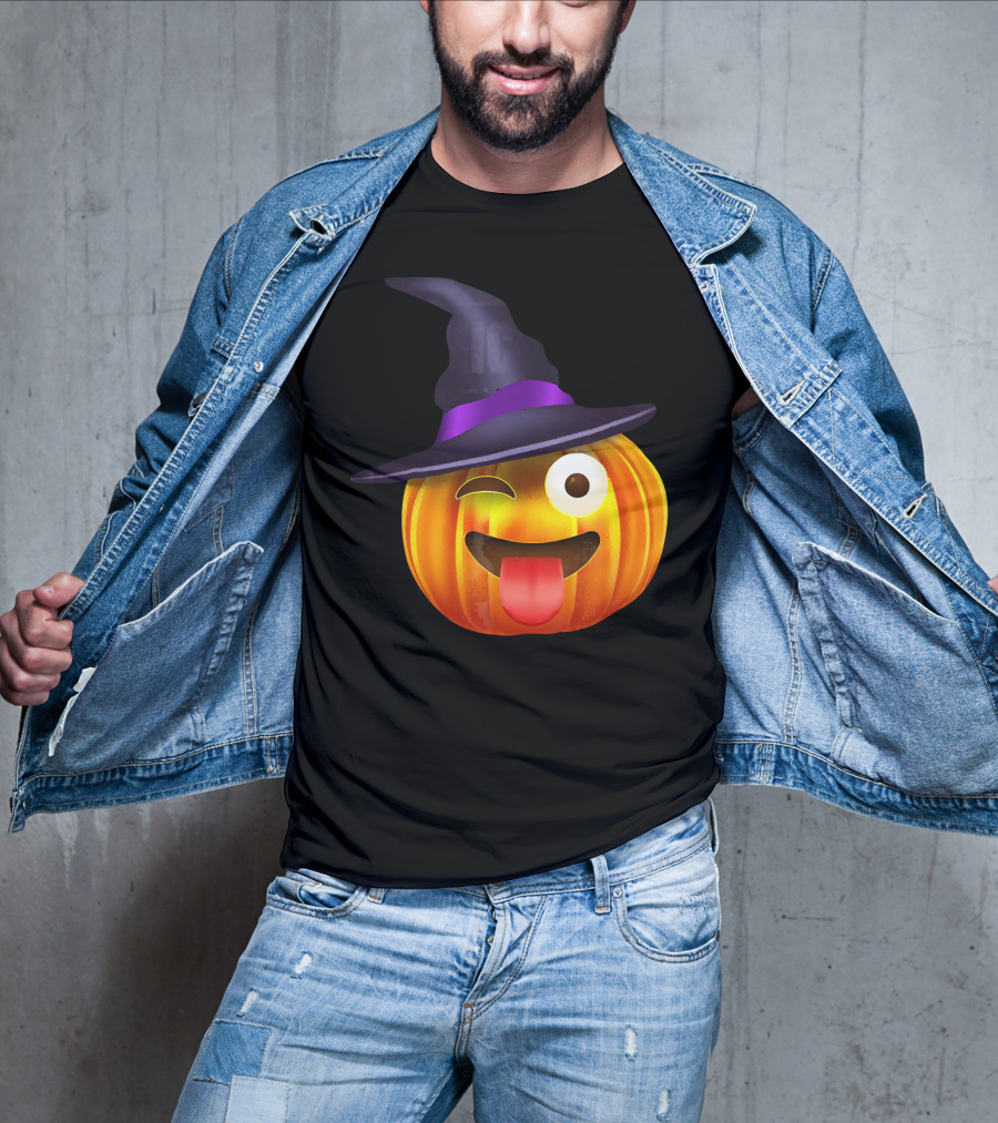 Halloween Costume Emoji Pumpkin Witch Hat Face T-Shirt