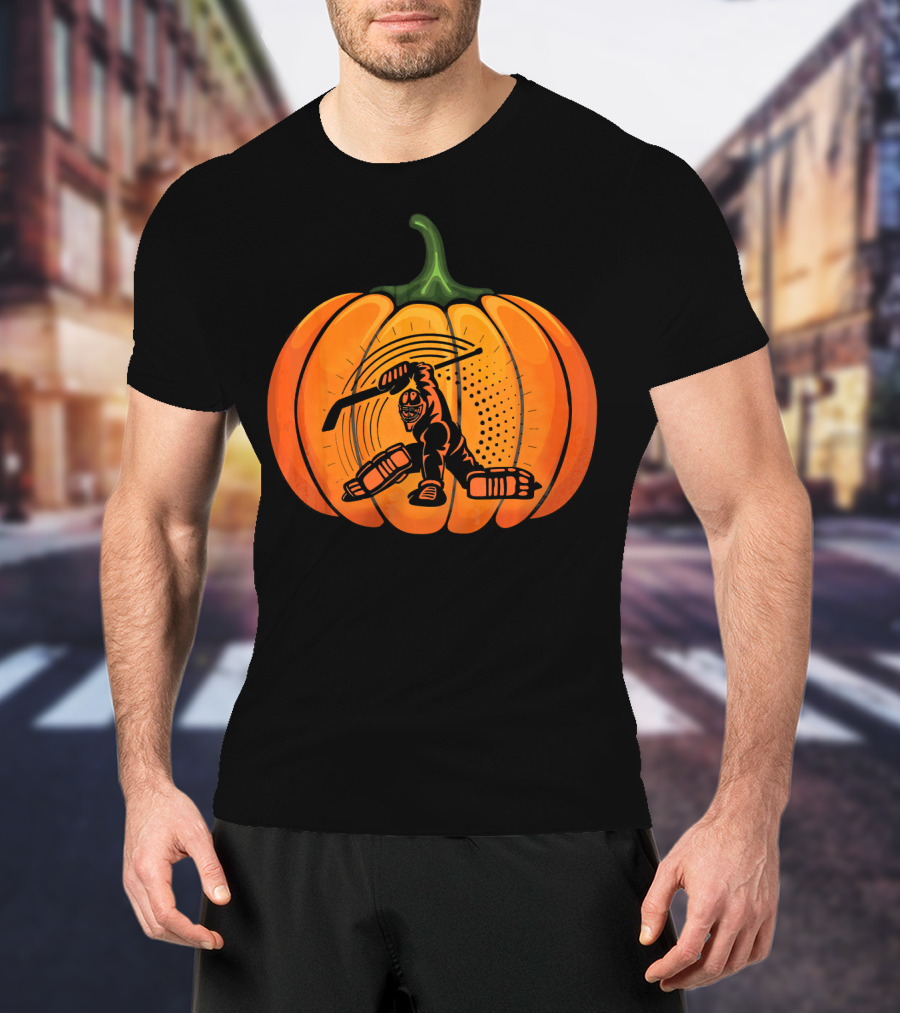Hockey Goalie Pumpkin Scary Mask Jack-o'-Lantern T-Shirt