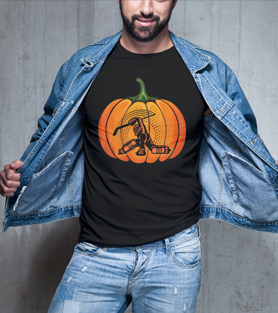 Hockey Goalie Pumpkin Scary Mask Jack-o'-Lantern T-Shirt
