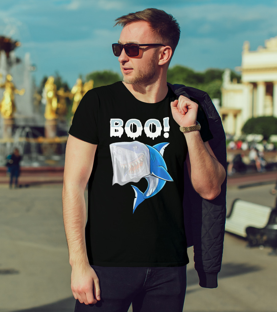 Boo Shark Ghost Halloween Trick Boo T-Shirt