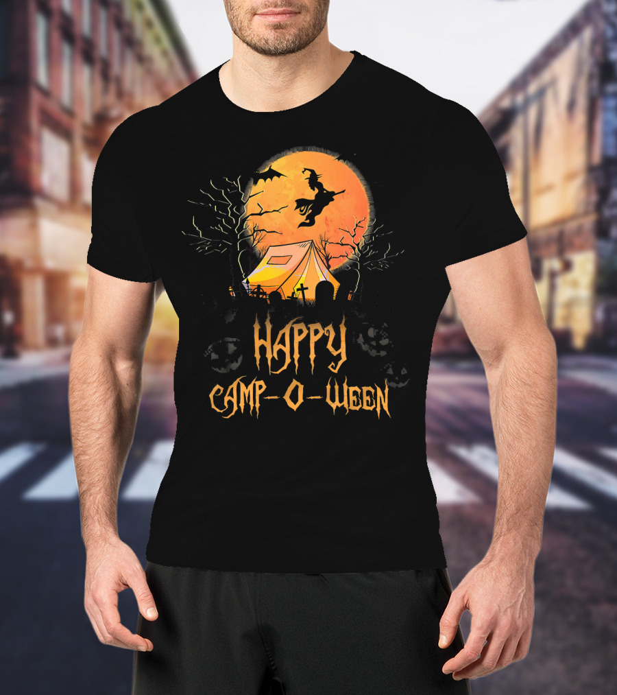 Happy Camp O Ween Halloween Witch Tent Scene T-Shirt
