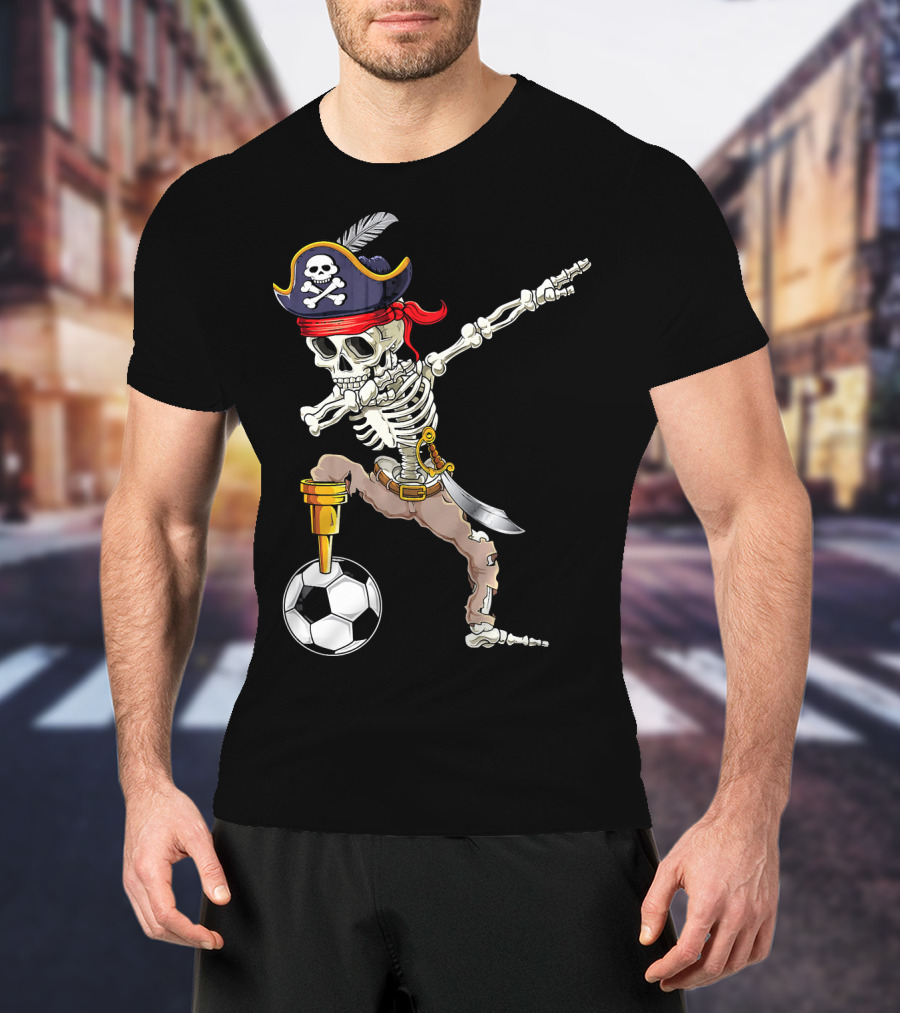 Pirate Skeleton Dabbing With Soccer Ball And Saber T-Shirt
